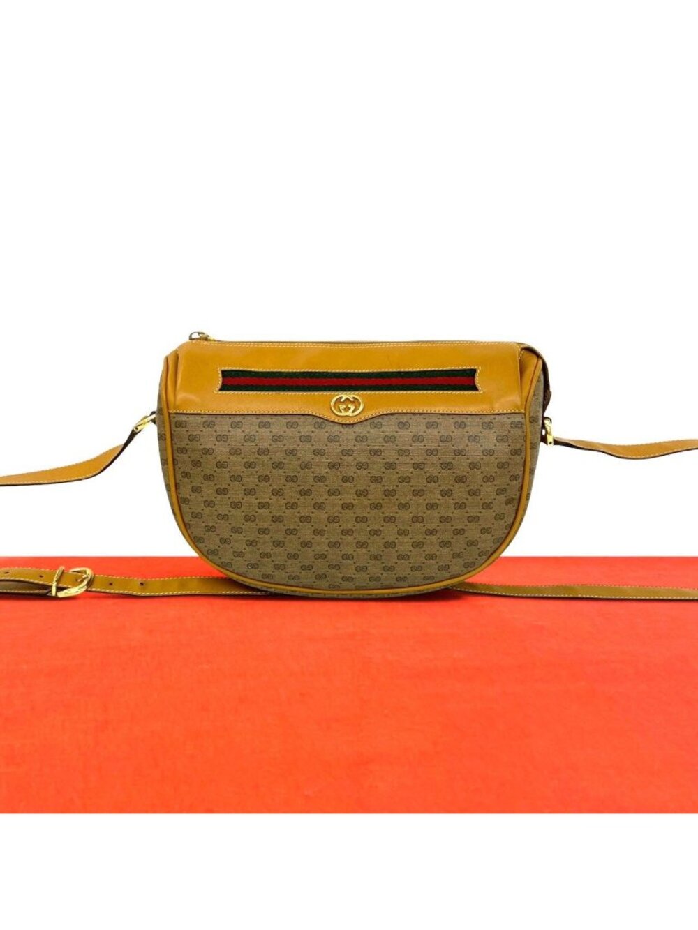 Gucci Vintage Sherry Line Micro GG Leather Shoulder Bag Pochette Brown